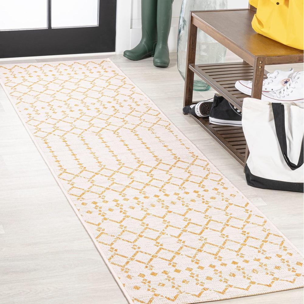 image:imageJONATHAN Y Moroccan Geometric Indoor Outdoor Square Area Rug 5X5 NavyBeige Ourika Textured Weave for Backyard Patio Porch EasyCleaning High Traffic PetFriendly NonShedding SMB108K5SQCreamYellow