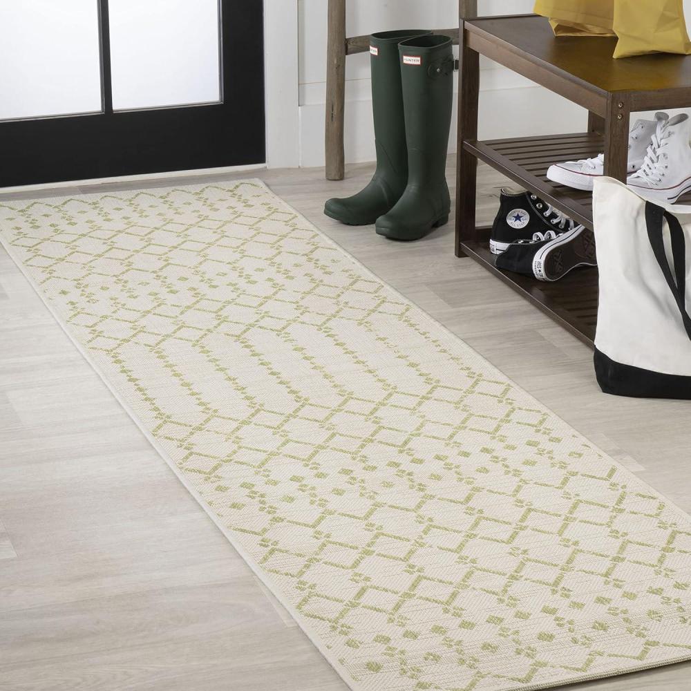 image:imageJONATHAN Y Moroccan Geometric Indoor Outdoor Square Area Rug 5X5 NavyBeige Ourika Textured Weave for Backyard Patio Porch EasyCleaning High Traffic PetFriendly NonShedding SMB108K5SQCreamGreen