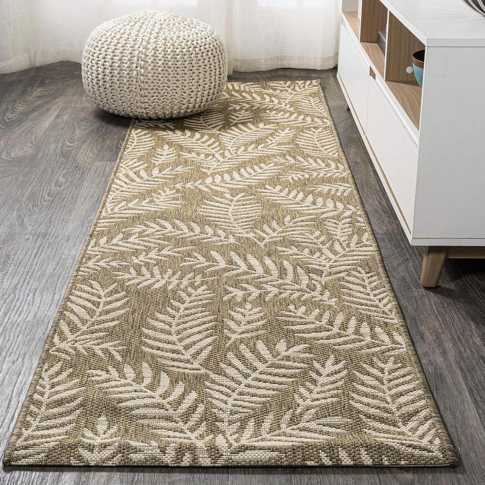 image:imageJONATHAN Y Palm Frond Indoor Outdoor Round Area Rug 5 Ft CreamGreen Nevis for Backyard Patio Porch EasyCleaning High Traffic PetFriendly NonShedding SMB119G5RBrownBeige