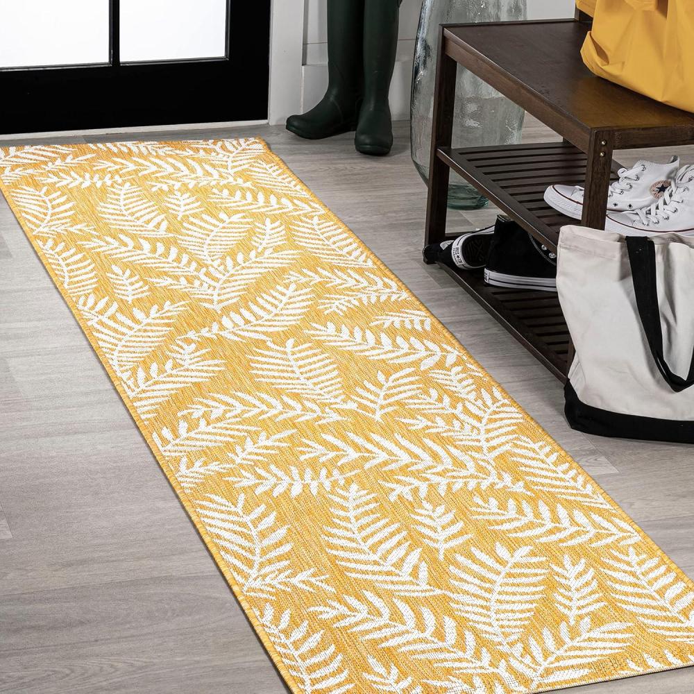 image:imageJONATHAN Y Palm Frond Indoor Outdoor Round Area Rug 5 Ft CreamGreen Nevis for Backyard Patio Porch EasyCleaning High Traffic PetFriendly NonShedding SMB119G5RYellowCream