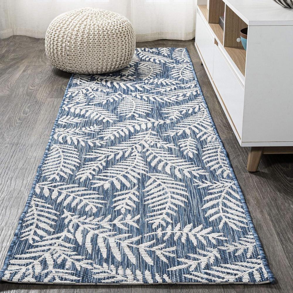 image:imageJONATHAN Y Palm Frond Indoor Outdoor Round Area Rug 5 Ft CreamGreen Nevis for Backyard Patio Porch EasyCleaning High Traffic PetFriendly NonShedding SMB119G5RNavyIvory