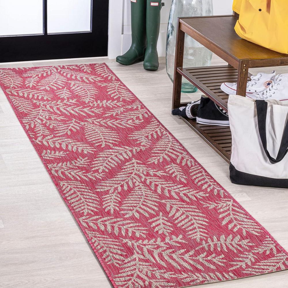 image:imageJONATHAN Y Palm Frond Indoor Outdoor Round Area Rug 5 Ft CreamGreen Nevis for Backyard Patio Porch EasyCleaning High Traffic PetFriendly NonShedding SMB119G5RFuchsiaLight Gray