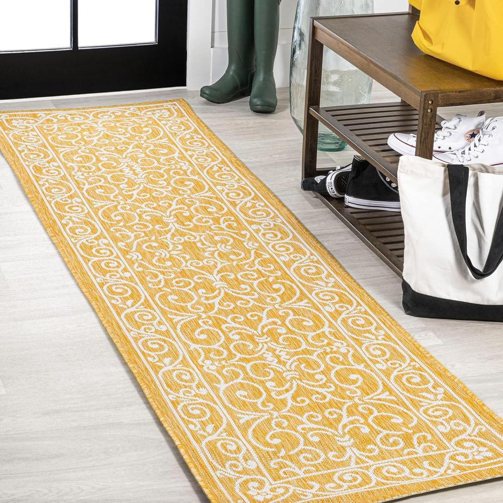 image:imageJONATHAN Y Vintage Filigree Indoor Outdoor Round Area Rug 5 Ft YellowCream Charleston Textured Weave for Backyard Patio Porch EasyCleaning High Traffic PetFriendly NonShedding SMB106L5RYellowCream