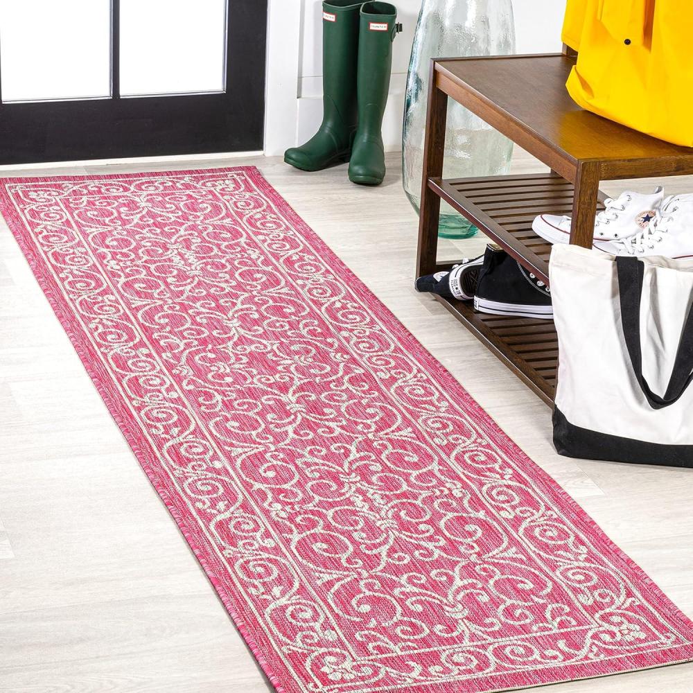 image:imageJONATHAN Y Vintage Filigree Indoor Outdoor Round Area Rug 5 Ft YellowCream Charleston Textured Weave for Backyard Patio Porch EasyCleaning High Traffic PetFriendly NonShedding SMB106L5RFuchsiaLight Gray
