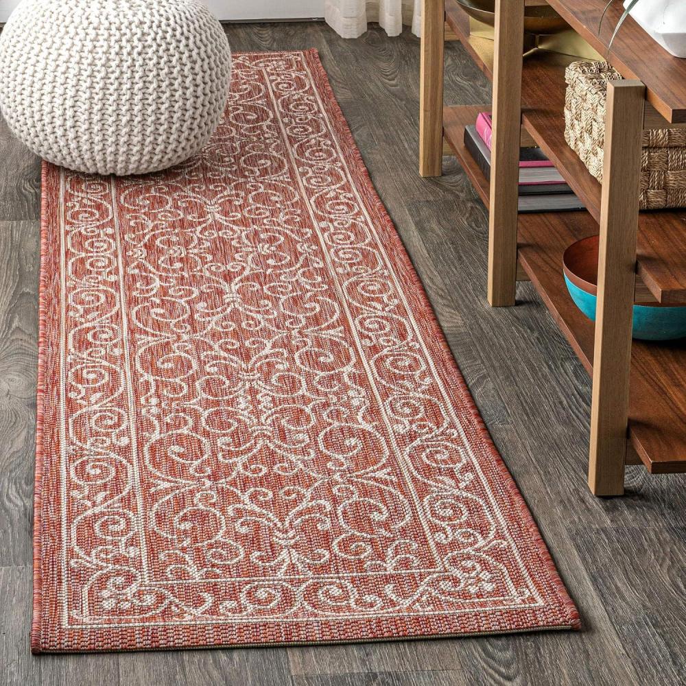 image:imageJONATHAN Y Vintage Filigree Indoor Outdoor Round Area Rug 5 Ft YellowCream Charleston Textured Weave for Backyard Patio Porch EasyCleaning High Traffic PetFriendly NonShedding SMB106L5RRedBeige