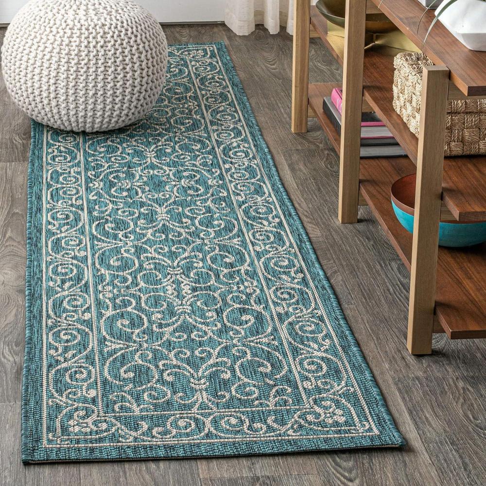 image:imageJONATHAN Y Vintage Filigree Indoor Outdoor Round Area Rug 5 Ft YellowCream Charleston Textured Weave for Backyard Patio Porch EasyCleaning High Traffic PetFriendly NonShedding SMB106L5RTealGray