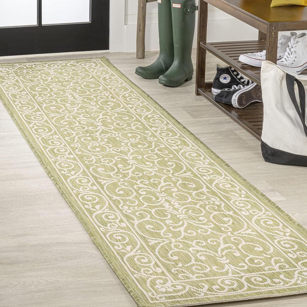 image:imageJONATHAN Y Vintage Filigree Indoor Outdoor Round Area Rug 5 Ft YellowCream Charleston Textured Weave for Backyard Patio Porch EasyCleaning High Traffic PetFriendly NonShedding SMB106L5RGreenCream
