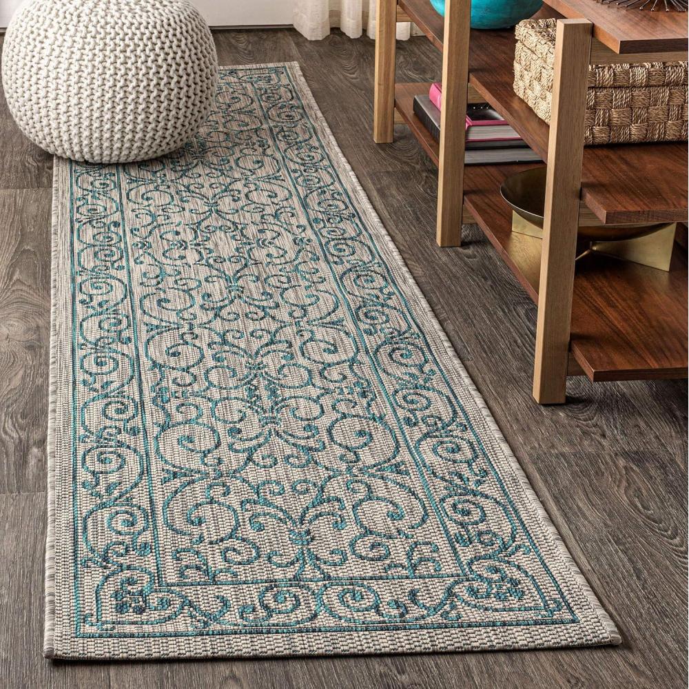 image:imageJONATHAN Y Vintage Filigree Indoor Outdoor Round Area Rug 5 Ft YellowCream Charleston Textured Weave for Backyard Patio Porch EasyCleaning High Traffic PetFriendly NonShedding SMB106L5RGrayTeal