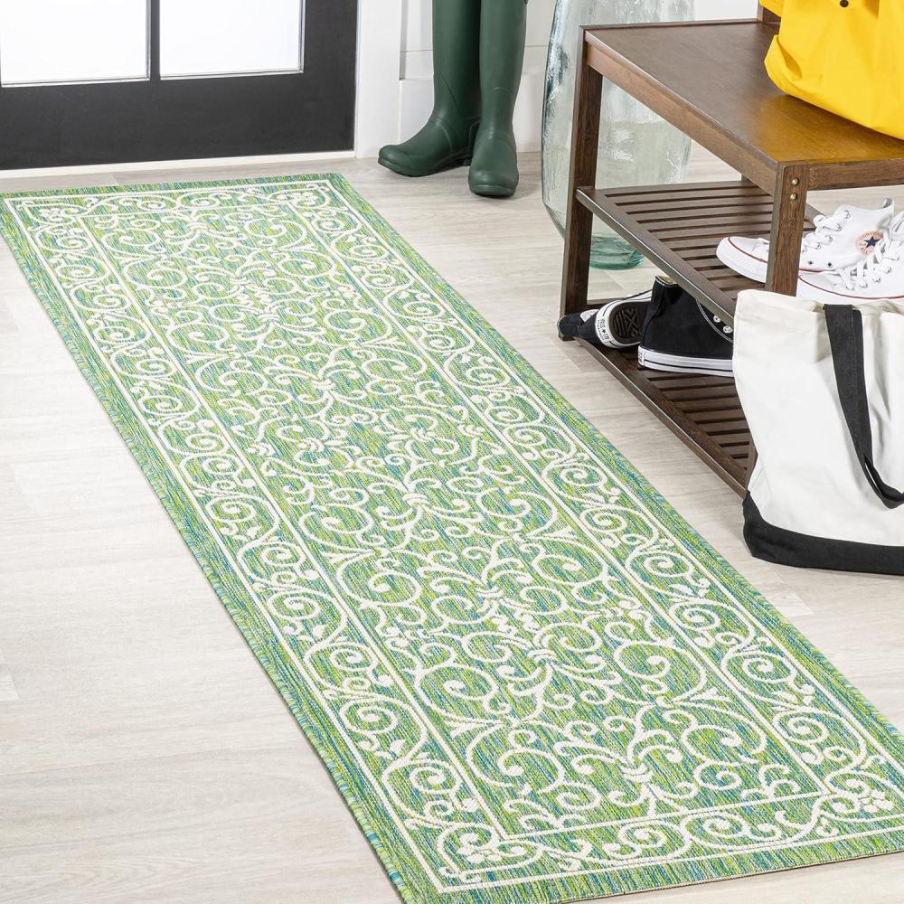 image:imageJONATHAN Y Vintage Filigree Indoor Outdoor Round Area Rug 5 Ft YellowCream Charleston Textured Weave for Backyard Patio Porch EasyCleaning High Traffic PetFriendly NonShedding SMB106L5RGreenIvory