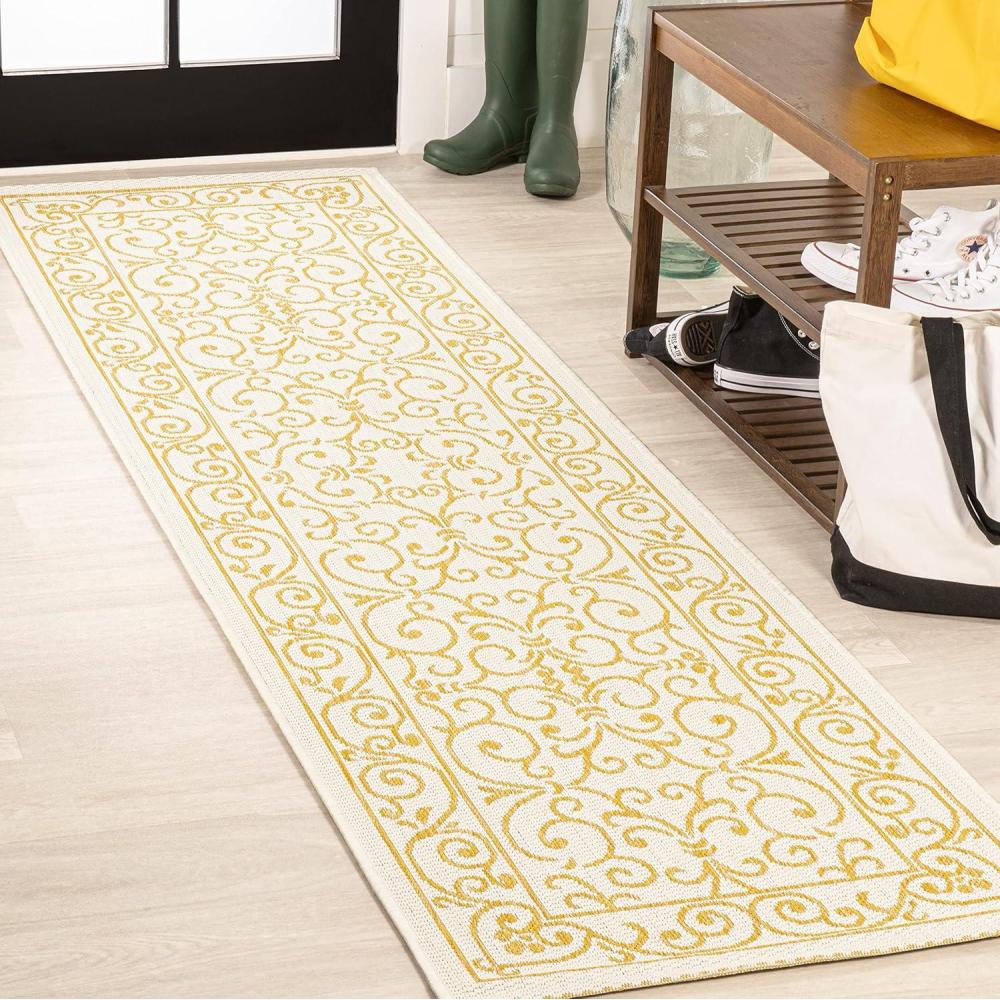 image:imageJONATHAN Y Vintage Filigree Indoor Outdoor Round Area Rug 5 Ft YellowCream Charleston Textured Weave for Backyard Patio Porch EasyCleaning High Traffic PetFriendly NonShedding SMB106L5RCreamYellow