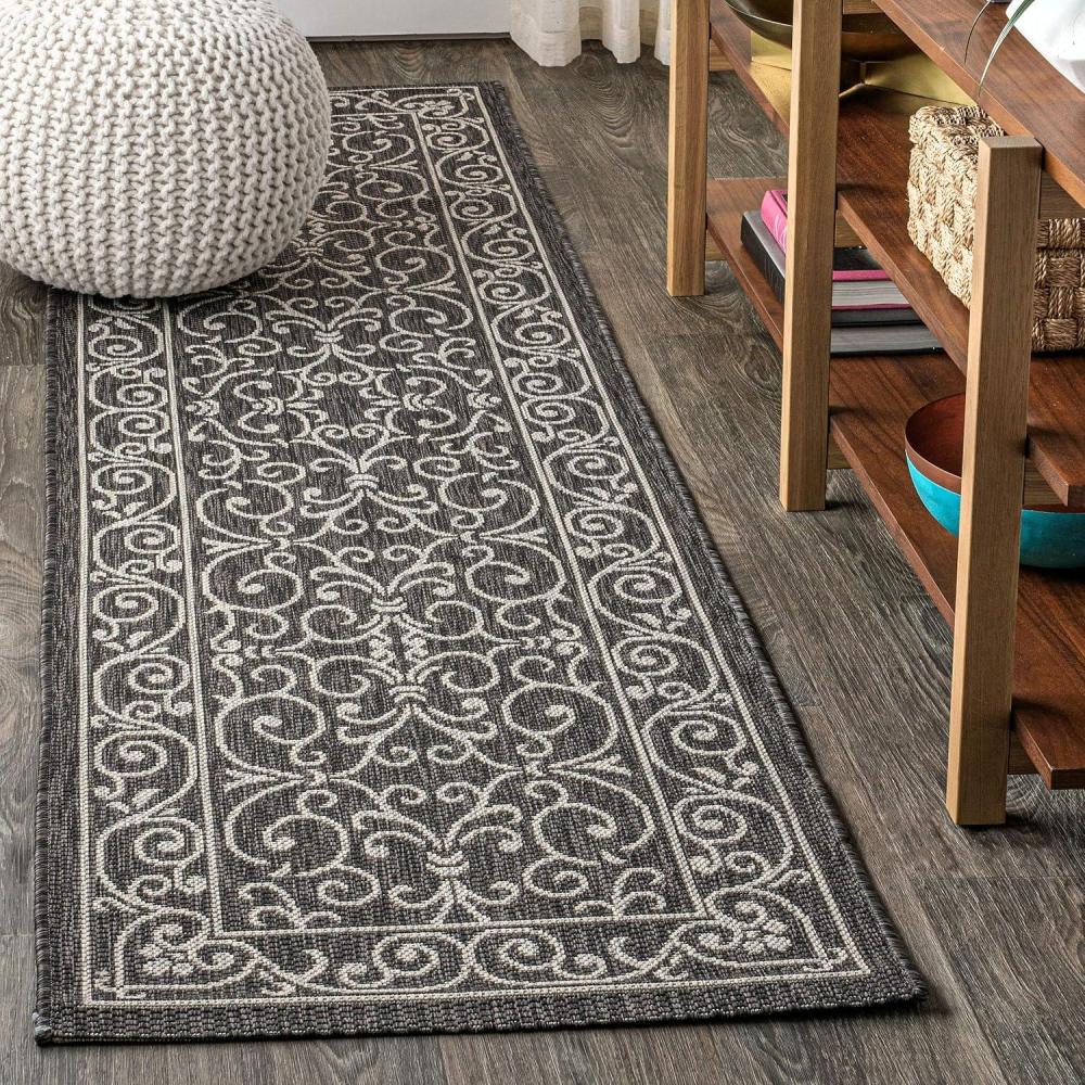 image:imageJONATHAN Y Vintage Filigree Indoor Outdoor Round Area Rug 5 Ft YellowCream Charleston Textured Weave for Backyard Patio Porch EasyCleaning High Traffic PetFriendly NonShedding SMB106L5RBlackGray