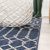 JONATHAN Y Moroccan Geometric Indoor Outdoor Square Area Rug 5X5 Navy/Beige, Ourika Textured Weave for Backyard, Patio, Porch, Easy-Cleaning, High Traffic, Pet-Friendly, Non-Shedding (SMB108K-5SQ)(Navy/Beige)