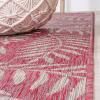 JONATHAN Y Palm Frond Indoor Outdoor Round Area Rug 5 Ft Cream/Green, Nevis for Backyard, Patio, Porch, Easy-Cleaning, High Traffic, Pet-Friendly, Non-Shedding (SMB119G-5R)(Fuchsia/Light Gray)