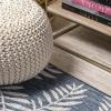 JONATHAN Y Palm Frond Indoor Outdoor Round Area Rug 5 Ft Cream/Green, Nevis for Backyard, Patio, Porch, Easy-Cleaning, High Traffic, Pet-Friendly, Non-Shedding (SMB119G-5R)(Navy/Ivory)