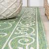 JONATHAN Y Vintage Filigree Indoor Outdoor Round Area Rug 5 Ft Yellow/Cream, Charleston Textured Weave for Backyard, Patio, Porch, Easy-Cleaning, High Traffic, Pet-Friendly, Non-Shedding (SMB106L-5R)(Green/Ivory)