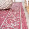 JONATHAN Y Vintage Filigree Indoor Outdoor Round Area Rug 5 Ft Yellow/Cream, Charleston Textured Weave for Backyard, Patio, Porch, Easy-Cleaning, High Traffic, Pet-Friendly, Non-Shedding (SMB106L-5R)(Fuchsia/Light Gray)