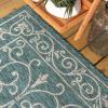 JONATHAN Y Vintage Filigree Indoor Outdoor Round Area Rug 5 Ft Yellow/Cream, Charleston Textured Weave for Backyard, Patio, Porch, Easy-Cleaning, High Traffic, Pet-Friendly, Non-Shedding (SMB106L-5R)(Teal/Gray)