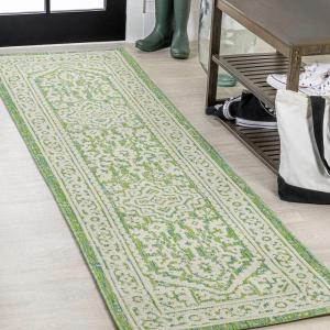JONATHAN Y Medallion Weave Indoor Outdoor Round Area Rug 5 Ft Yellow/Cream, Sinjuri Textured for Backyard, Patio, Porch, Easy-Cleaning, High Traffic, Pet-Friendly, Non-Shedding (SMB101I-5R)(Cream/Green)