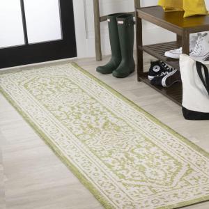 JONATHAN Y Medallion Weave Indoor Outdoor Round Area Rug 5 Ft Yellow/Cream, Sinjuri Textured for Backyard, Patio, Porch, Easy-Cleaning, High Traffic, Pet-Friendly, Non-Shedding (SMB101I-5R)(Green/Cream)