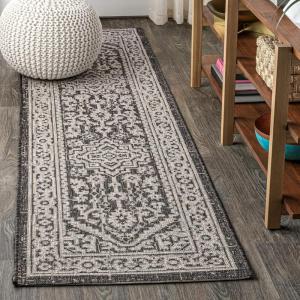 JONATHAN Y Medallion Weave Indoor Outdoor Round Area Rug 5 Ft Yellow/Cream, Sinjuri Textured for Backyard, Patio, Porch, Easy-Cleaning, High Traffic, Pet-Friendly, Non-Shedding (SMB101I-5R)(Gray/Black)