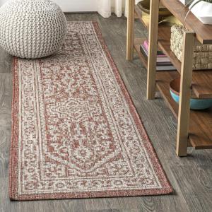 JONATHAN Y Medallion Weave Indoor Outdoor Round Area Rug 5 Ft Yellow/Cream, Sinjuri Textured for Backyard, Patio, Porch, Easy-Cleaning, High Traffic, Pet-Friendly, Non-Shedding (SMB101I-5R)(Red/Taupe)