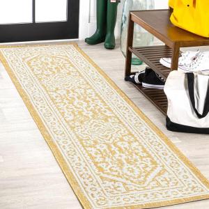 JONATHAN Y Medallion Weave Indoor Outdoor Round Area Rug 5 Ft Yellow/Cream, Sinjuri Textured for Backyard, Patio, Porch, Easy-Cleaning, High Traffic, Pet-Friendly, Non-Shedding (SMB101I-5R)(Yellow/Cream)