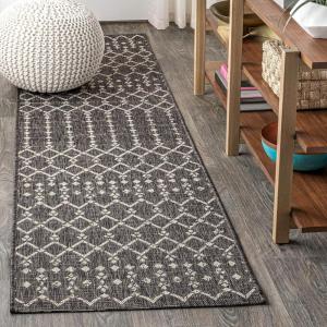 JONATHAN Y Moroccan Geometric Indoor Outdoor Square Area Rug 5X5 Navy/Beige, Ourika Textured Weave for Backyard, Patio, Porch, Easy-Cleaning, High Traffic, Pet-Friendly, Non-Shedding (SMB108K-5SQ)(Black/Gray)