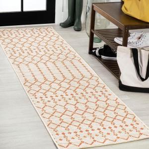JONATHAN Y Moroccan Geometric Indoor Outdoor Square Area Rug 5X5 Navy/Beige, Ourika Textured Weave for Backyard, Patio, Porch, Easy-Cleaning, High Traffic, Pet-Friendly, Non-Shedding (SMB108K-5SQ)(Cream/Orange)