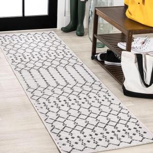JONATHAN Y Moroccan Geometric Indoor Outdoor Square Area Rug 5X5 Navy/Beige, Ourika Textured Weave for Backyard, Patio, Porch, Easy-Cleaning, High Traffic, Pet-Friendly, Non-Shedding (SMB108K-5SQ)(Cream/Black)