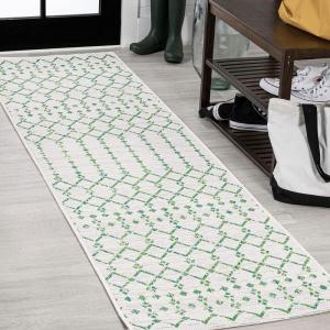 JONATHAN Y Moroccan Geometric Indoor Outdoor Square Area Rug 5X5 Navy/Beige, Ourika Textured Weave for Backyard, Patio, Porch, Easy-Cleaning, High Traffic, Pet-Friendly, Non-Shedding (SMB108K-5SQ)(Green/Ivory)