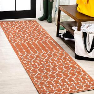 JONATHAN Y Moroccan Geometric Indoor Outdoor Square Area Rug 5X5 Navy/Beige, Ourika Textured Weave for Backyard, Patio, Porch, Easy-Cleaning, High Traffic, Pet-Friendly, Non-Shedding (SMB108K-5SQ)(Orange/Cream)