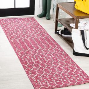 JONATHAN Y Moroccan Geometric Indoor Outdoor Square Area Rug 5X5 Navy/Beige, Ourika Textured Weave for Backyard, Patio, Porch, Easy-Cleaning, High Traffic, Pet-Friendly, Non-Shedding (SMB108K-5SQ)(Fuchsia/Light Gray)