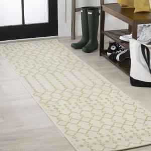 JONATHAN Y Moroccan Geometric Indoor Outdoor Square Area Rug 5X5 Navy/Beige, Ourika Textured Weave for Backyard, Patio, Porch, Easy-Cleaning, High Traffic, Pet-Friendly, Non-Shedding (SMB108K-5SQ)(Cream/Green)