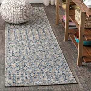 JONATHAN Y Moroccan Geometric Indoor Outdoor Square Area Rug 5X5 Navy/Beige, Ourika Textured Weave for Backyard, Patio, Porch, Easy-Cleaning, High Traffic, Pet-Friendly, Non-Shedding (SMB108K-5SQ)(Light Gray/Navy)