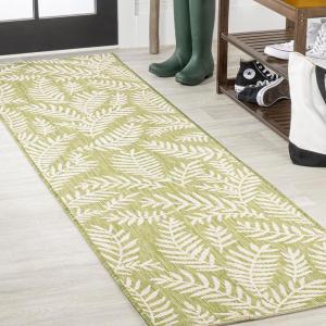 JONATHAN Y Palm Frond Indoor Outdoor Round Area Rug 5 Ft Cream/Green, Nevis for Backyard, Patio, Porch, Easy-Cleaning, High Traffic, Pet-Friendly, Non-Shedding (SMB119G-5R)(Green/Cream)