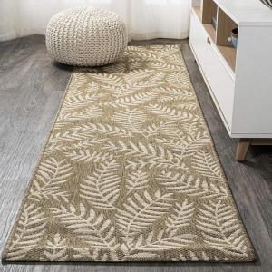 JONATHAN Y Palm Frond Indoor Outdoor Round Area Rug 5 Ft Cream/Green, Nevis for Backyard, Patio, Porch, Easy-Cleaning, High Traffic, Pet-Friendly, Non-Shedding (SMB119G-5R)(Brown/Beige)
