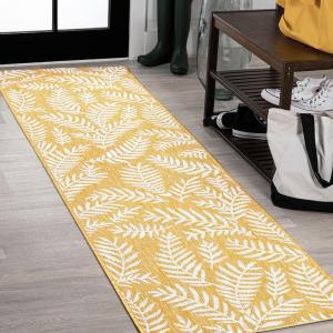 JONATHAN Y Palm Frond Indoor Outdoor Round Area Rug 5 Ft Cream/Green, Nevis for Backyard, Patio, Porch, Easy-Cleaning, High Traffic, Pet-Friendly, Non-Shedding (SMB119G-5R)(Yellow/Cream)
