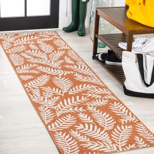 JONATHAN Y Palm Frond Indoor Outdoor Round Area Rug 5 Ft Cream/Green, Nevis for Backyard, Patio, Porch, Easy-Cleaning, High Traffic, Pet-Friendly, Non-Shedding (SMB119G-5R)(Orange/Cream)
