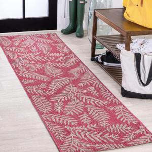 JONATHAN Y Palm Frond Indoor Outdoor Round Area Rug 5 Ft Cream/Green, Nevis for Backyard, Patio, Porch, Easy-Cleaning, High Traffic, Pet-Friendly, Non-Shedding (SMB119G-5R)(Fuchsia/Light Gray)