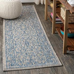 JONATHAN Y Vintage Filigree Indoor Outdoor Round Area Rug 5 Ft Yellow/Cream, Charleston Textured Weave for Backyard, Patio, Porch, Easy-Cleaning, High Traffic, Pet-Friendly, Non-Shedding (SMB106L-5R)(Gray/Navy)