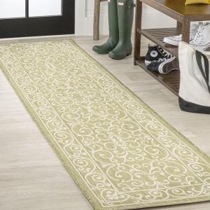 JONATHAN Y Vintage Filigree Indoor Outdoor Round Area Rug 5 Ft Yellow/Cream, Charleston Textured Weave for Backyard, Patio, Porch, Easy-Cleaning, High Traffic, Pet-Friendly, Non-Shedding (SMB106L-5R)(Green/Cream)