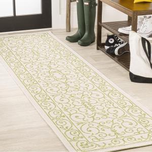 JONATHAN Y Vintage Filigree Indoor Outdoor Round Area Rug 5 Ft Yellow/Cream, Charleston Textured Weave for Backyard, Patio, Porch, Easy-Cleaning, High Traffic, Pet-Friendly, Non-Shedding (SMB106L-5R)(Cream/Green)