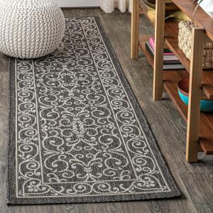 JONATHAN Y Vintage Filigree Indoor Outdoor Round Area Rug 5 Ft Yellow/Cream, Charleston Textured Weave for Backyard, Patio, Porch, Easy-Cleaning, High Traffic, Pet-Friendly, Non-Shedding (SMB106L-5R)(Black/Gray)