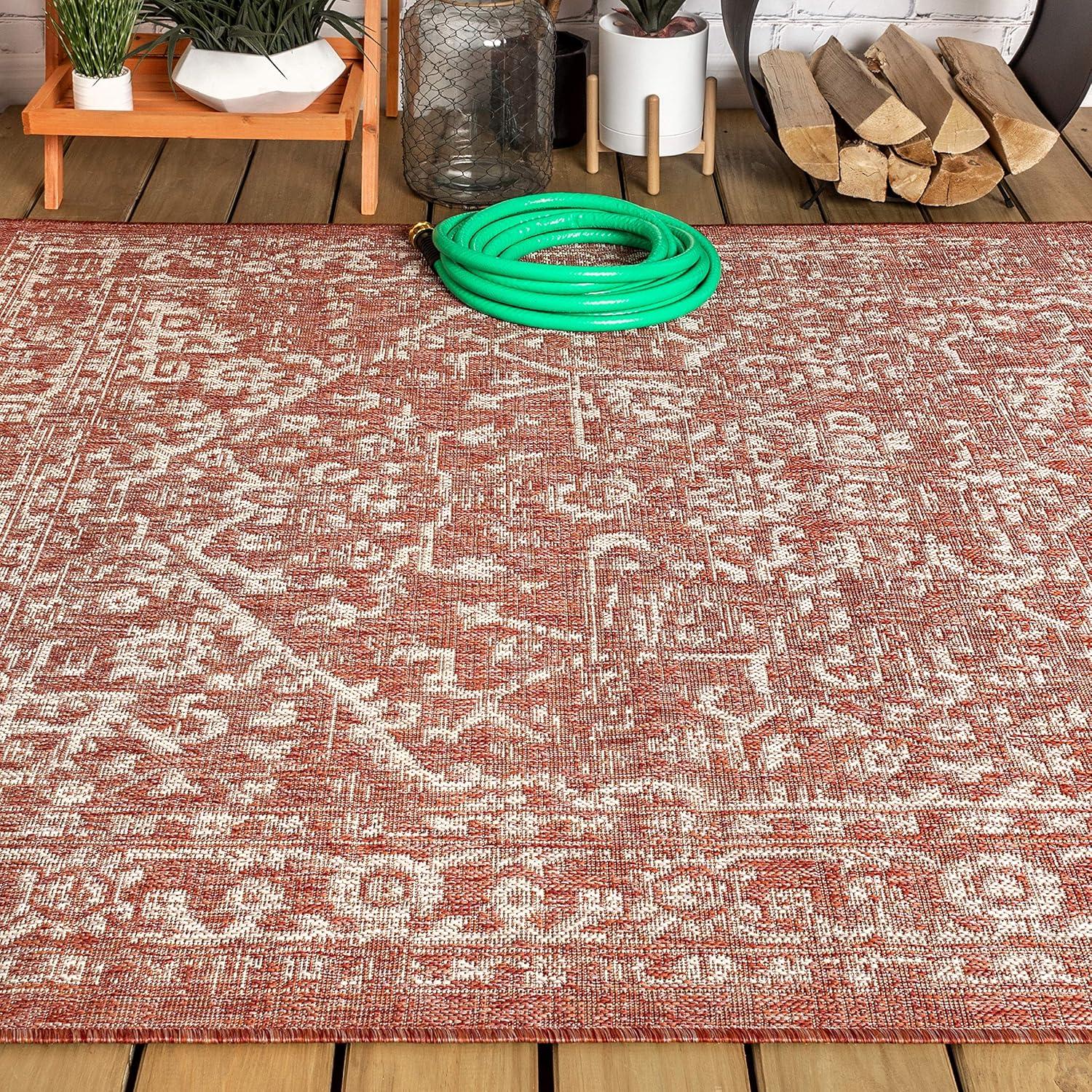 image:imageJONATHAN Y Boho Medallion Indoor Outdoor Area Rug 3X5 FuchsiaLight Gray Malta Textured Weave for Backyard Patio Porch EasyCleaning High Traffic PetFriendly NonShedding SMB104E3RedTaupe