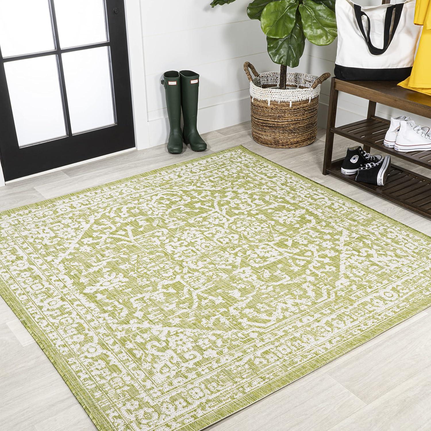 image:imageJONATHAN Y Boho Medallion Indoor Outdoor Area Rug 3X5 FuchsiaLight Gray Malta Textured Weave for Backyard Patio Porch EasyCleaning High Traffic PetFriendly NonShedding SMB104E3GreenCream
