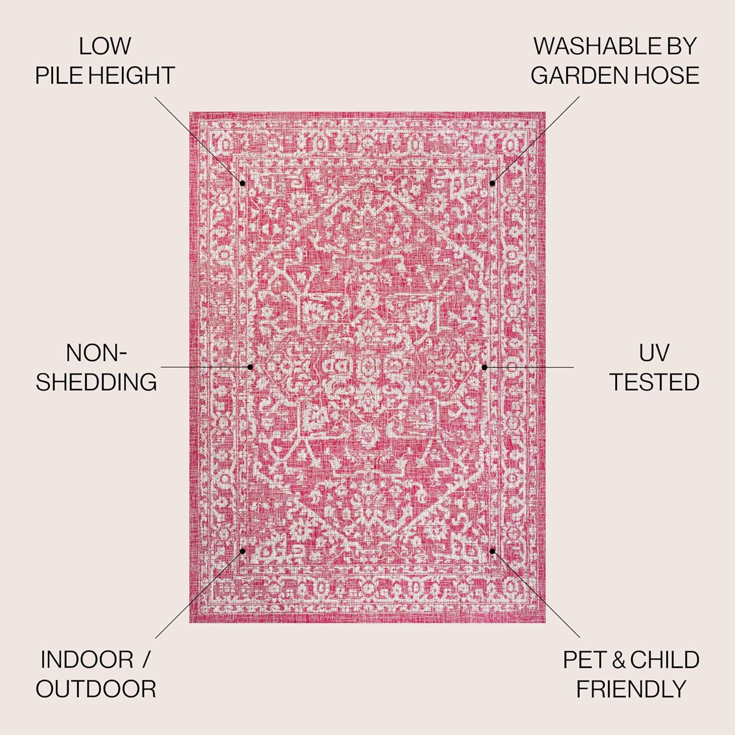 image:imageJONATHAN Y Boho Medallion Indoor Outdoor Area Rug 3X5 FuchsiaLight Gray Malta Textured Weave for Backyard Patio Porch EasyCleaning High Traffic PetFriendly NonShedding SMB104E3FuchsiaLight Gray