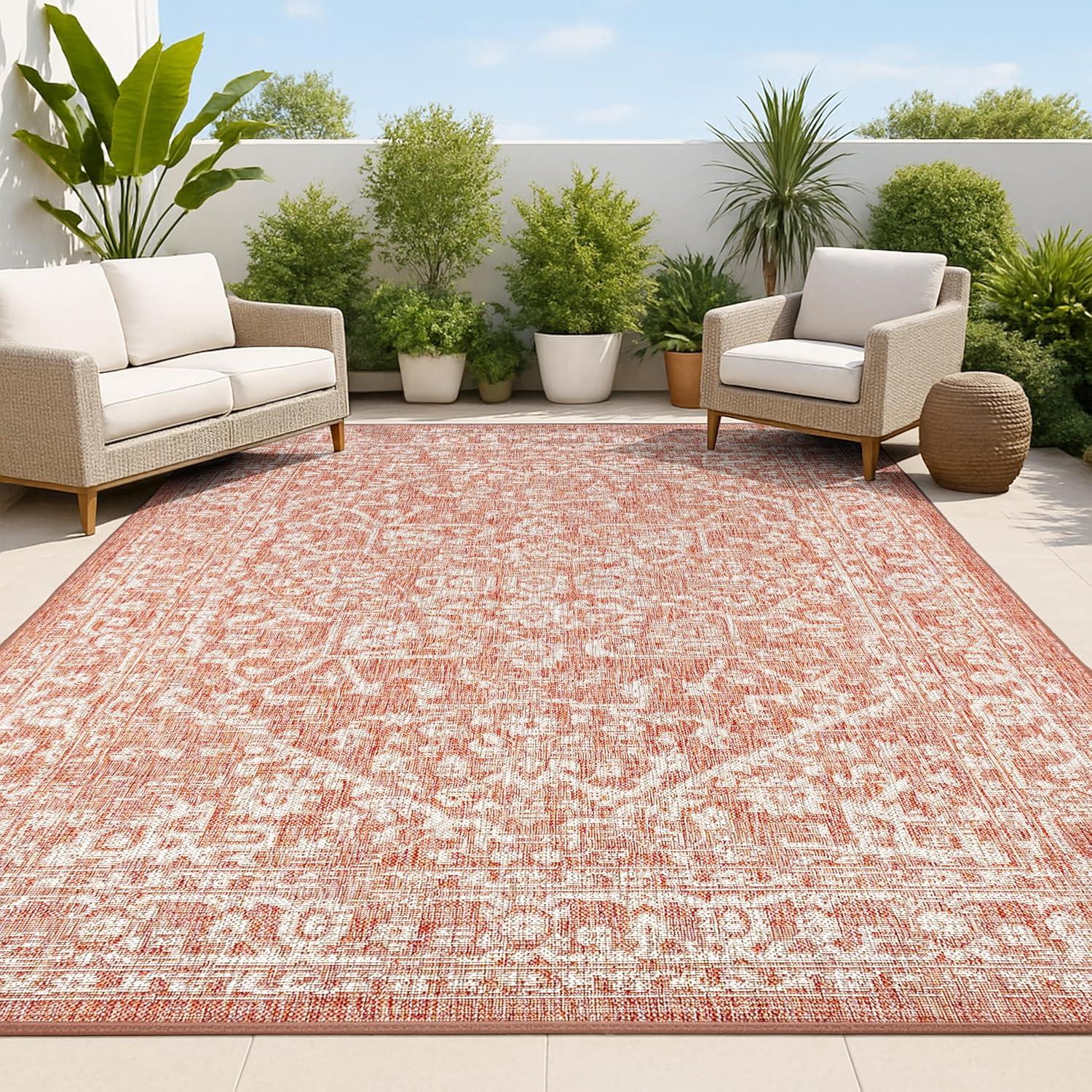 image:imageJONATHAN Y Boho Medallion Indoor Outdoor Area Rug 3X5 FuchsiaLight Gray Malta Textured Weave for Backyard Patio Porch EasyCleaning High Traffic PetFriendly NonShedding SMB104E3RedTaupe