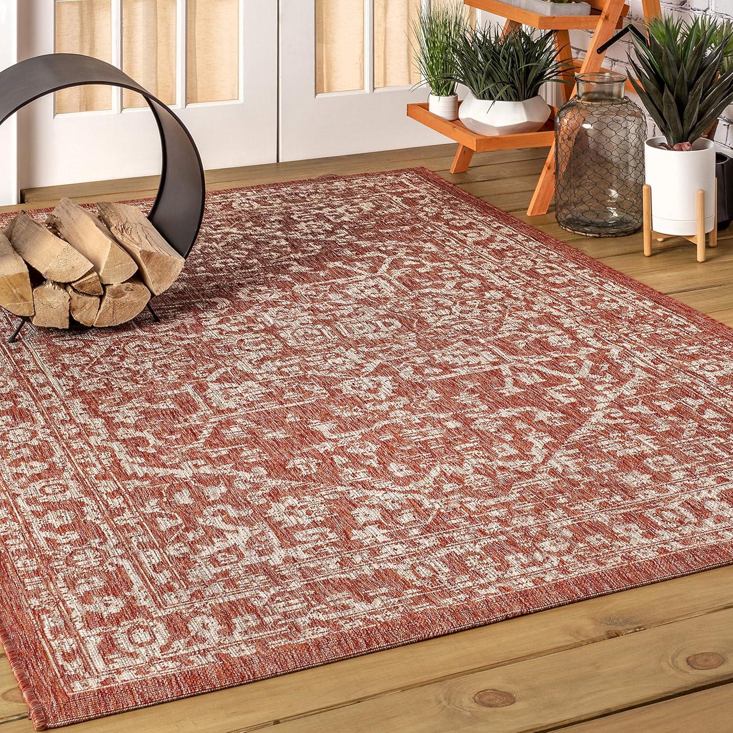 image:imageJONATHAN Y Boho Medallion Indoor Outdoor Area Rug 3X5 FuchsiaLight Gray Malta Textured Weave for Backyard Patio Porch EasyCleaning High Traffic PetFriendly NonShedding SMB104E3RedTaupe
