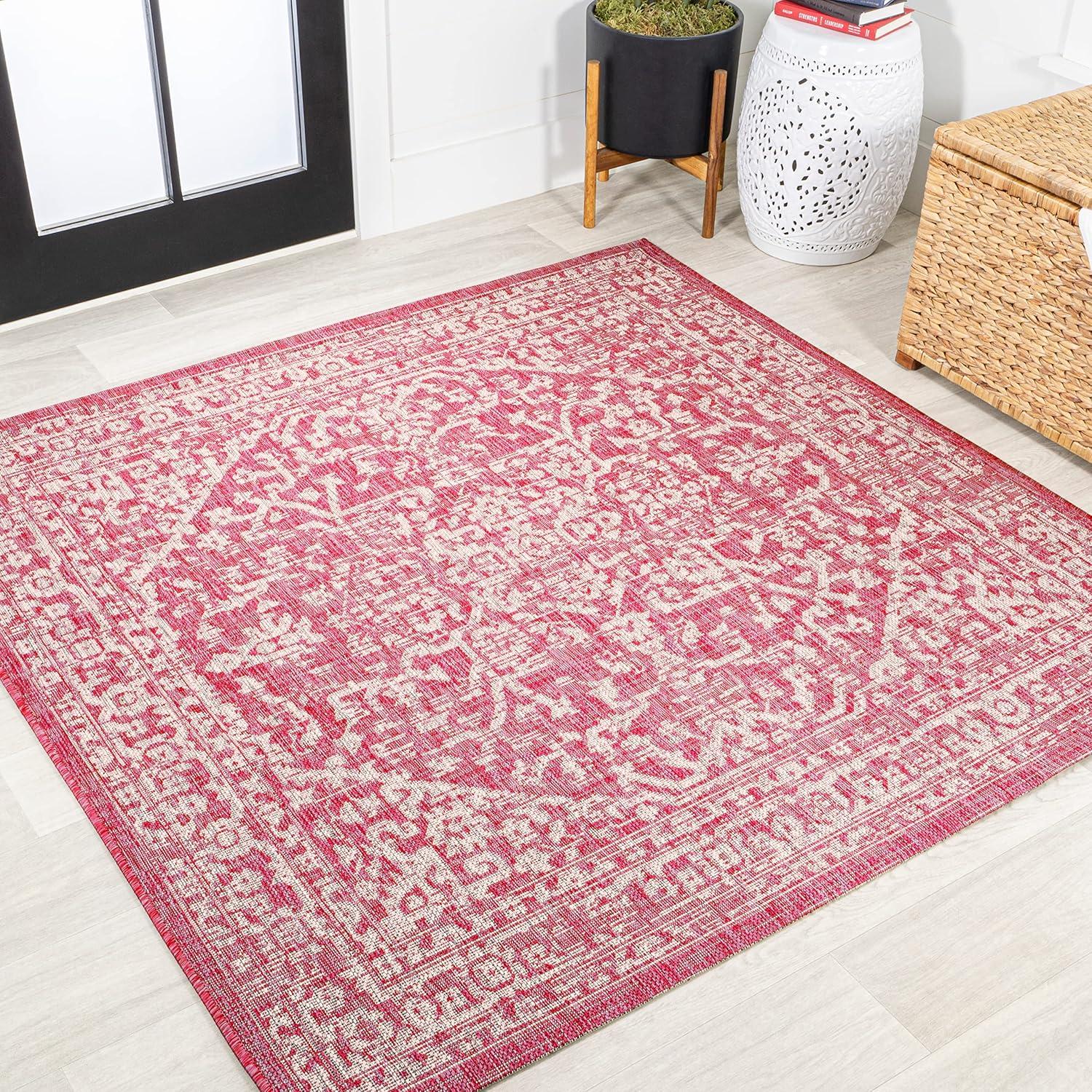 image:imageJONATHAN Y Boho Medallion Indoor Outdoor Area Rug 3X5 FuchsiaLight Gray Malta Textured Weave for Backyard Patio Porch EasyCleaning High Traffic PetFriendly NonShedding SMB104E3FuchsiaLight Gray