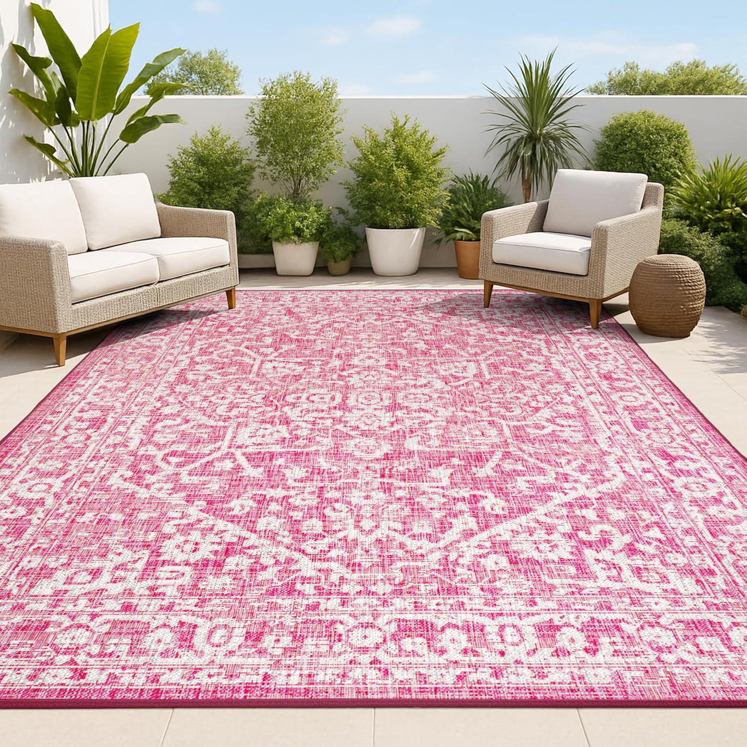image:imageJONATHAN Y Boho Medallion Indoor Outdoor Area Rug 3X5 FuchsiaLight Gray Malta Textured Weave for Backyard Patio Porch EasyCleaning High Traffic PetFriendly NonShedding SMB104E3FuchsiaLight Gray